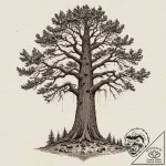 A low-angle shot of a massive redwood tree, e… – tattoo sketch (№1752919206_0, 19.07.2025 10:00) — tattoovalue.net
