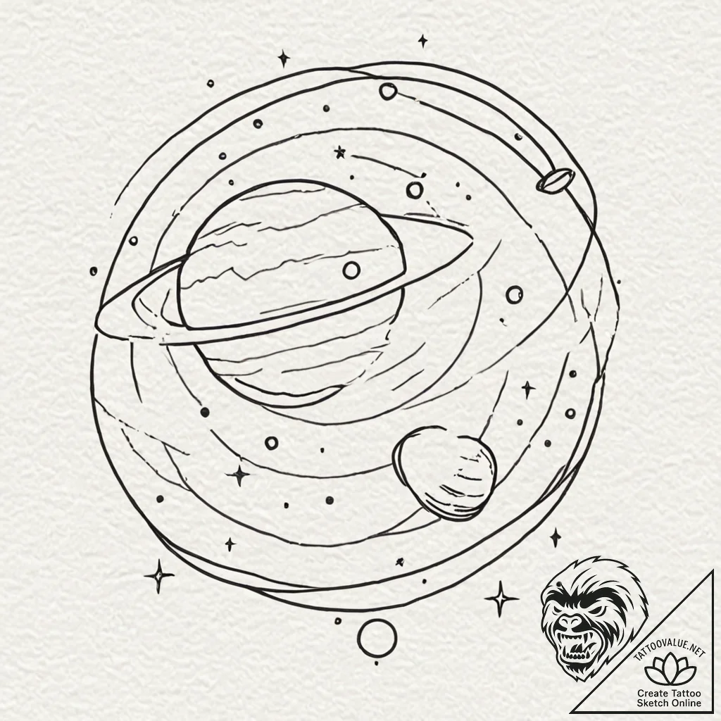 Tattoo design a planet with a powerful, prote... - tattoo sketch (№1752919947_0, 19.07.2025 10:12) — tattoovalue.net
