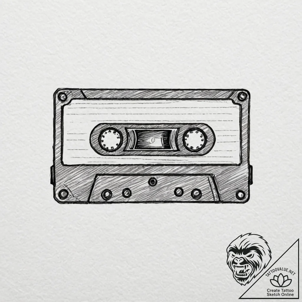 Cassette, artistic tattoo sketch, minimalist... - tattoo sketch (№1752920441_0, 19.07.2025 10:20) — tattoovalue.net