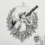A person looking through a telescope at the n… – tattoo sketch (№1752920524_0, 19.07.2025 10:22) — tattoovalue.net