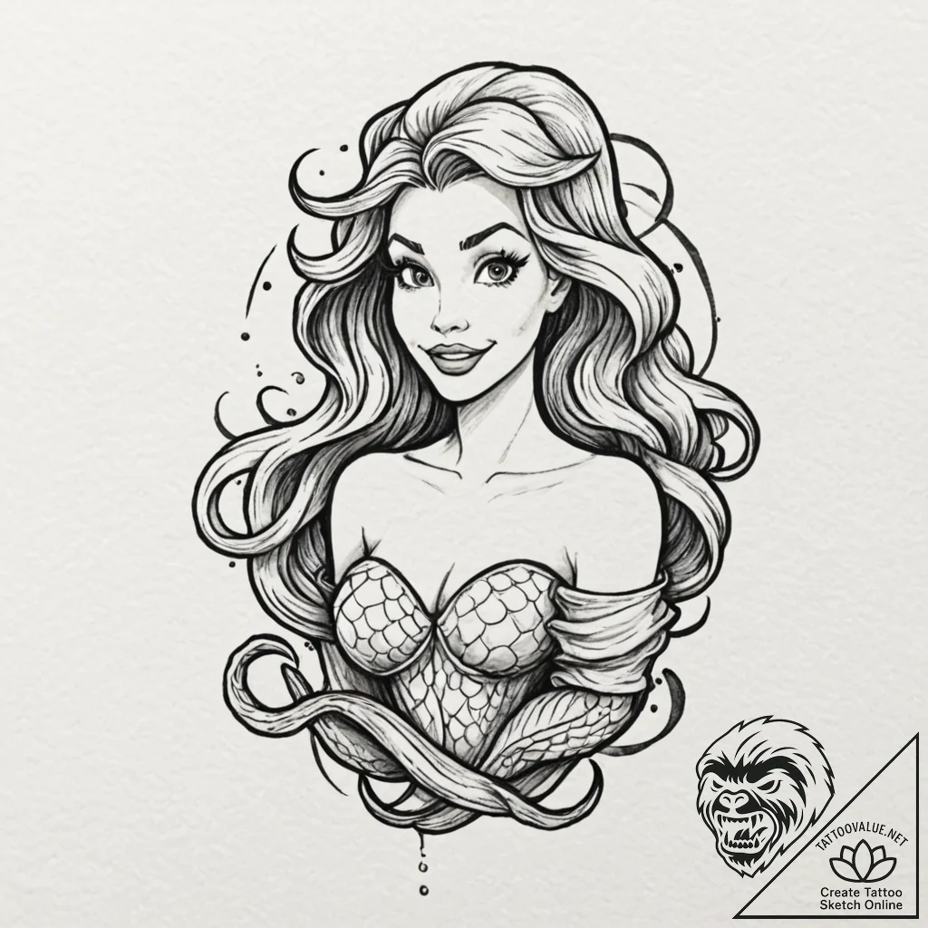 A neo-traditional tattoo of ursula from the l... - tattoo sketch (№1752920772_0, 19.07.2025 10:26) — tattoovalue.net