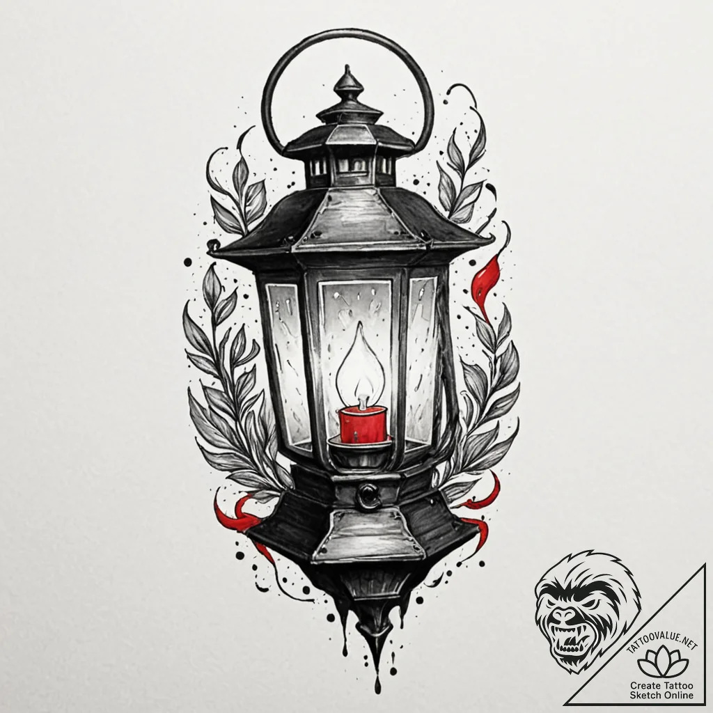 Tattoo sketch a stylized lantern illuminating... - tattoo sketch (№1752921514_0, 19.07.2025 10:38) — tattoovalue.net