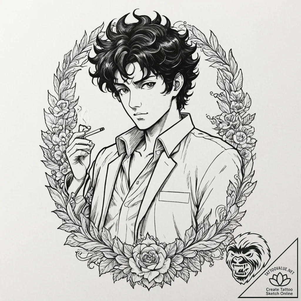 A graphic novel style tattoo of spike spiegel... - tattoo sketch (№1752921762_0, 19.07.2025 10:42) — tattoovalue.net