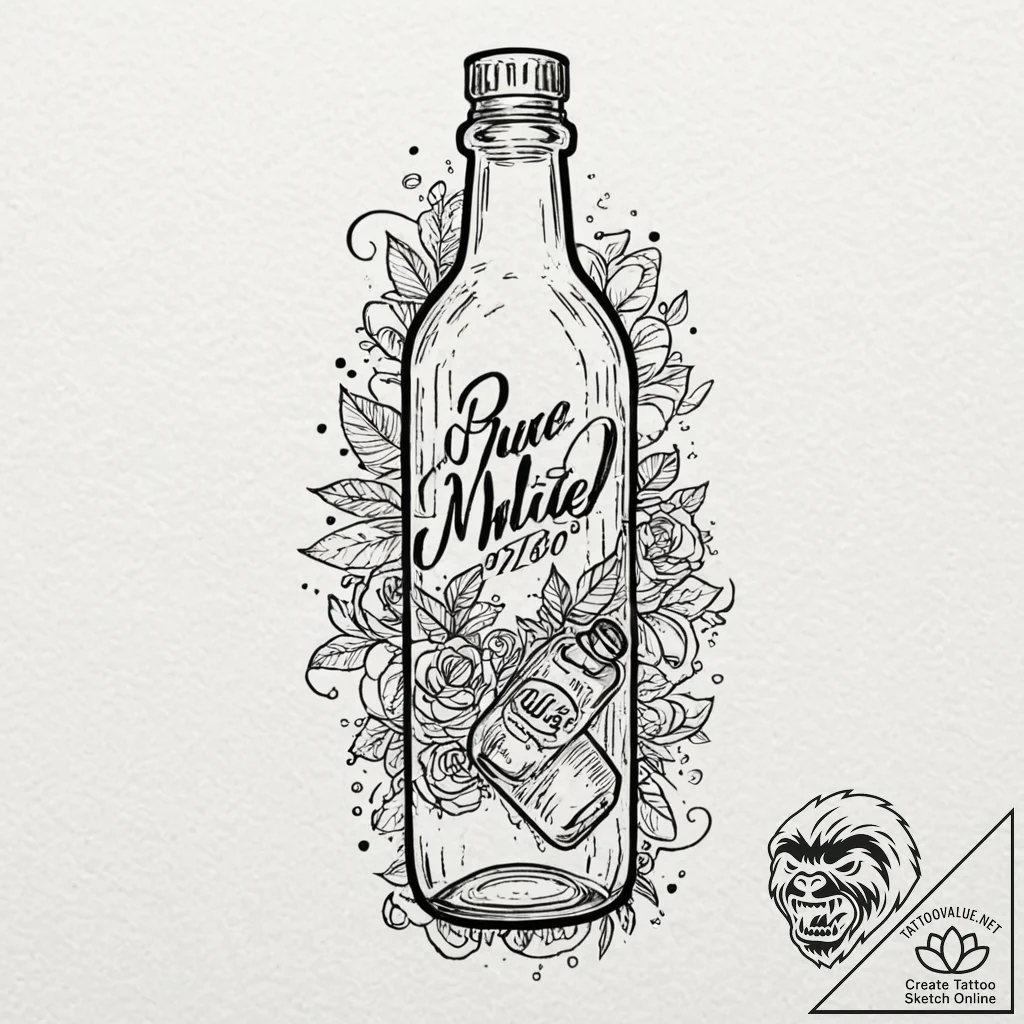 Tattoo design a stylized message in a bottle... - tattoo sketch (№1752922258_0, 19.07.2025 10:50) — tattoovalue.net