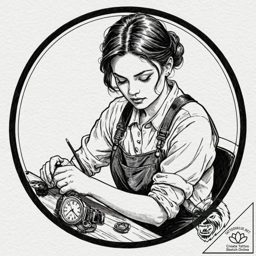 A person repairing a delicate, antique watch.... - tattoo sketch (№1752922504_0, 19.07.2025 10:55) — tattoovalue.net