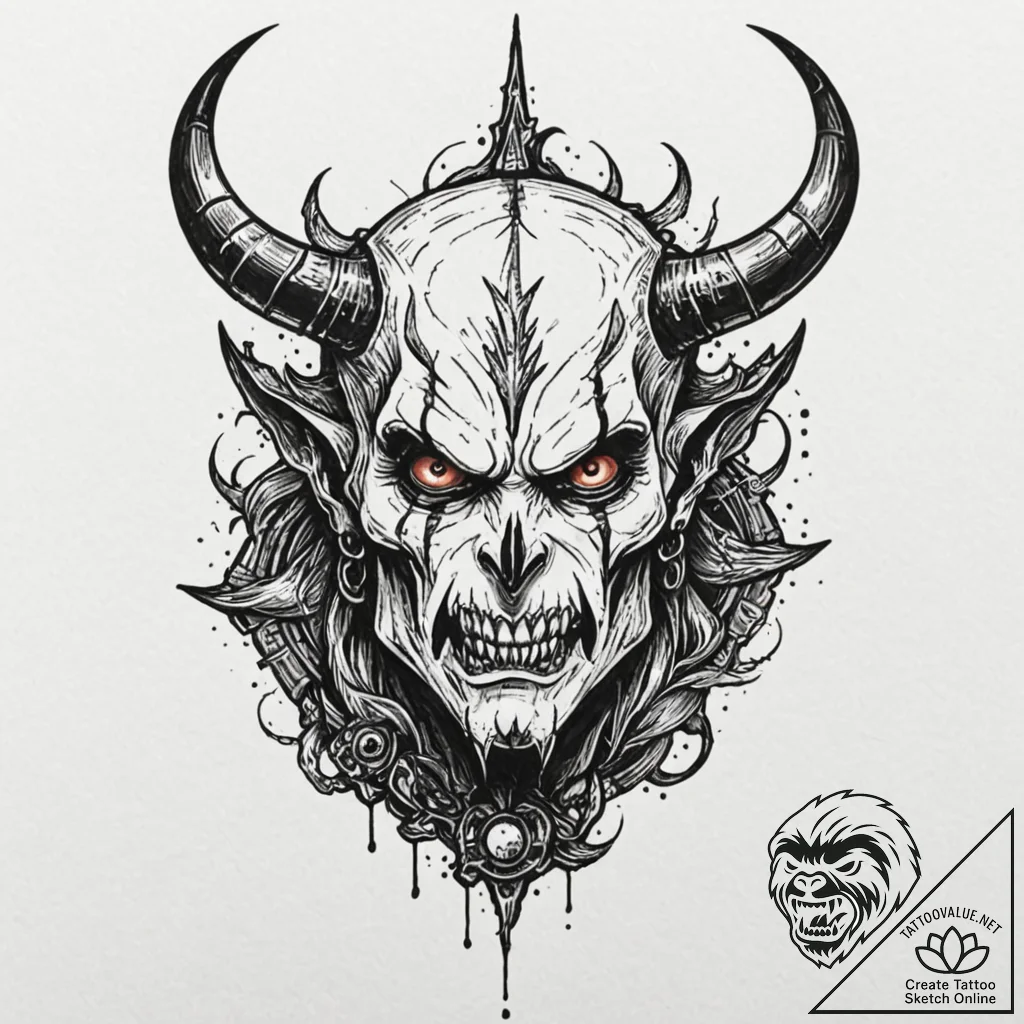 A trash polka tattoo of the lord of terror, d... - tattoo sketch (№1752922586_0, 19.07.2025 10:56) — tattoovalue.net