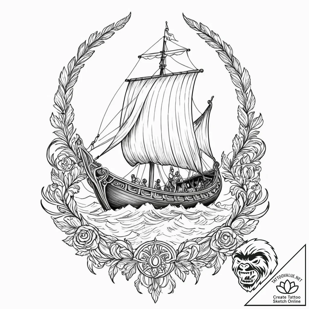 Tattoo sketch a stylized 'viking longship' fo... - tattoo sketch (№1752922668_0, 19.07.2025 10:57) — tattoovalue.net