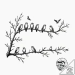 Tattoo sketch a family of birds perched on a… – tattoo sketch (№1752923331_0, 19.07.2025 11:08) — tattoovalue.net