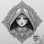 A sketch of a jawa, with glowing eyes under i… – tattoo sketch (№1752923582_0, 19.07.2025 11:13) — tattoovalue.net