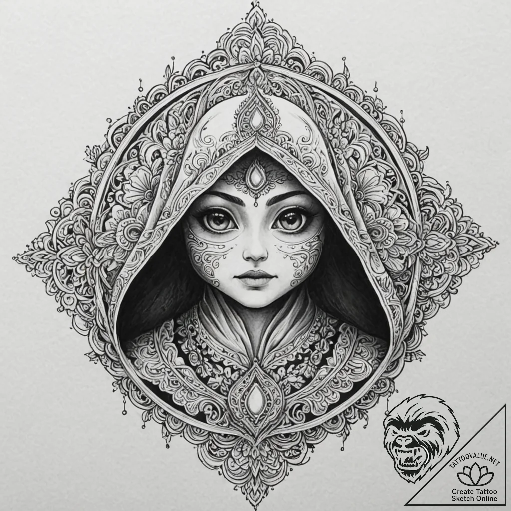 A sketch of a jawa, with glowing eyes under i... - tattoo sketch (№1752923582_0, 19.07.2025 11:13) — tattoovalue.net