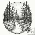 Tattoo design a tranquil forest path leading… – tattoo sketch (№1752924164_0, 19.07.2025 11:22) — tattoovalue.net