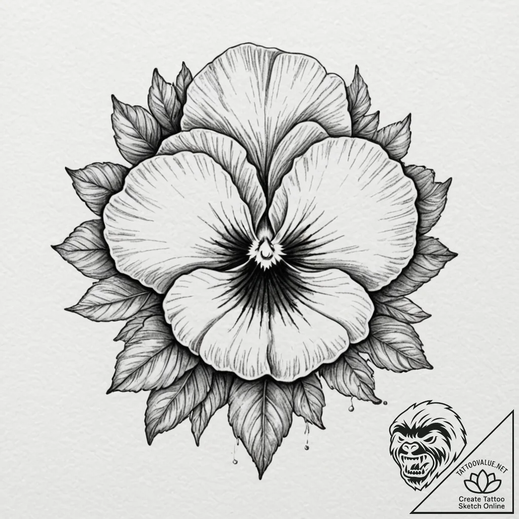 Pansy, artistic tattoo sketch, on a clean whi... - tattoo sketch (№1752925484_0, 19.07.2025 11:44) — tattoovalue.net