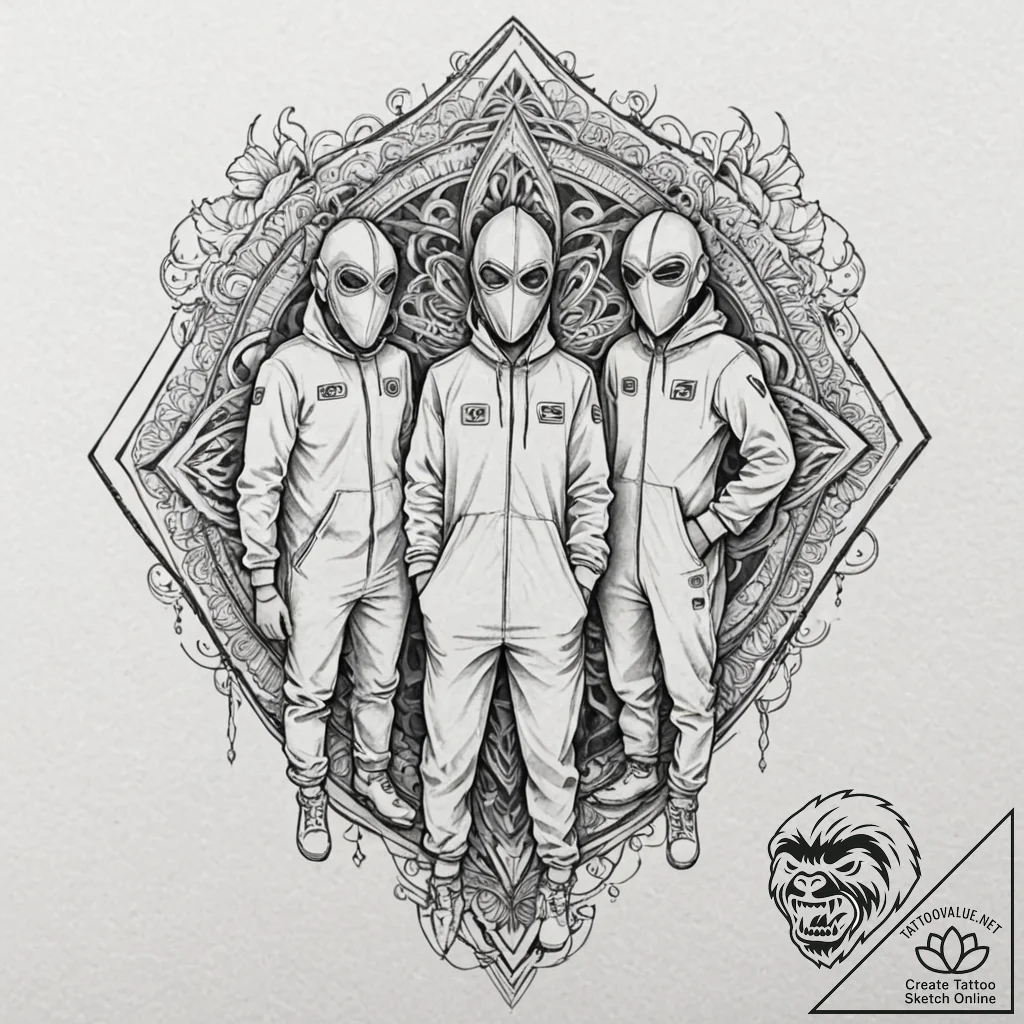A sketch of the guards in their pink jumpsuit... - tattoo sketch (№1752925939_0, 19.07.2025 11:52) — tattoovalue.net