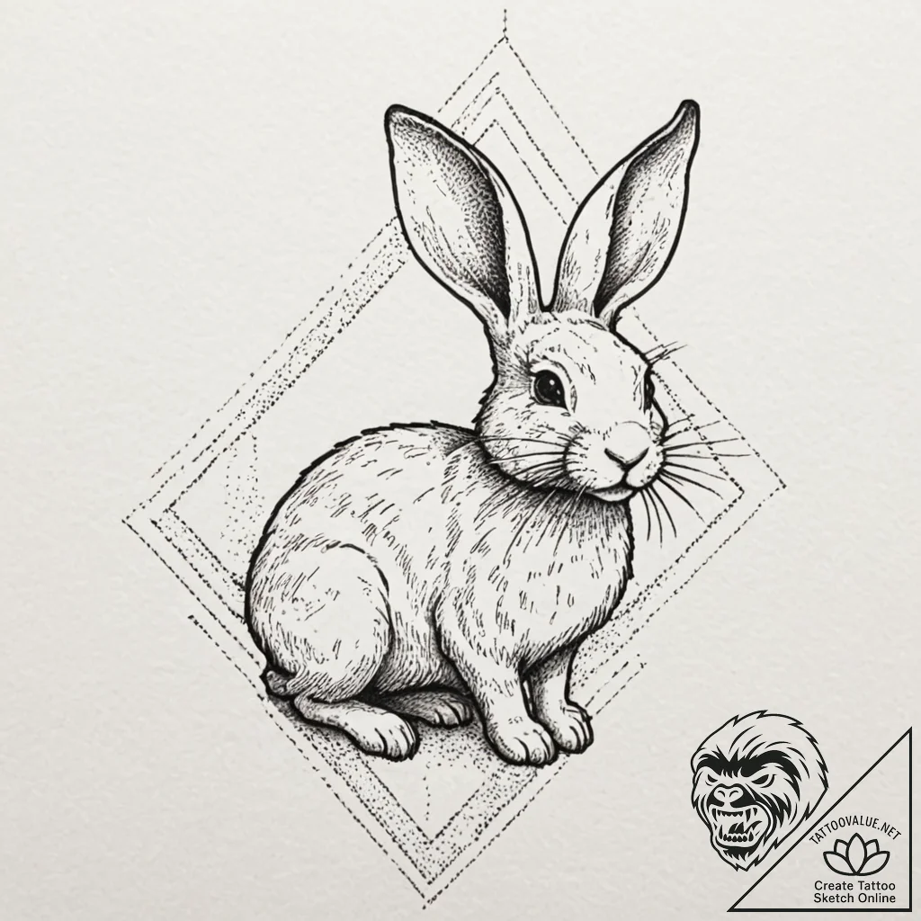 Linework tattoo design of the white rabbit, m... - tattoo sketch (№1752926016_0, 19.07.2025 11:53) — tattoovalue.net