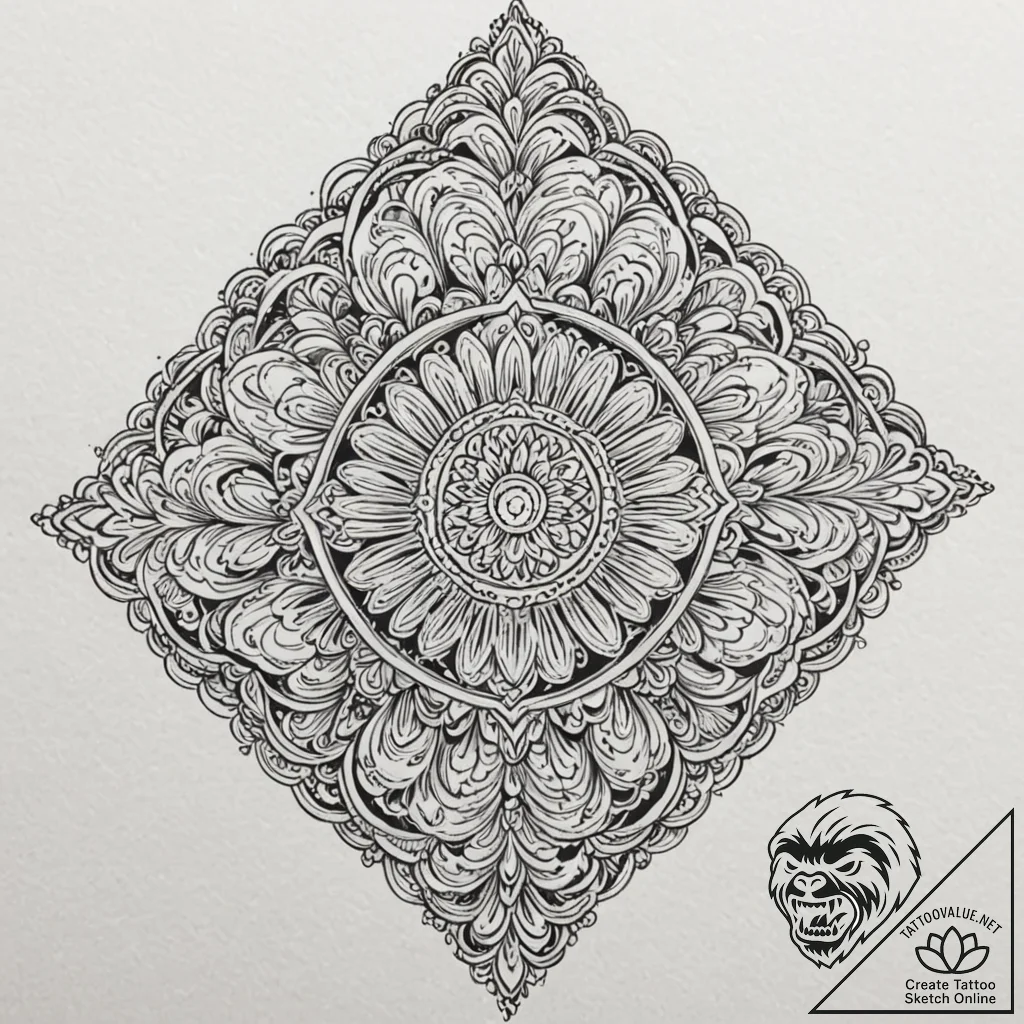 Square, artistic tattoo sketch, on a clean wh... - tattoo sketch (№1752926322_0, 19.07.2025 11:58) — tattoovalue.net