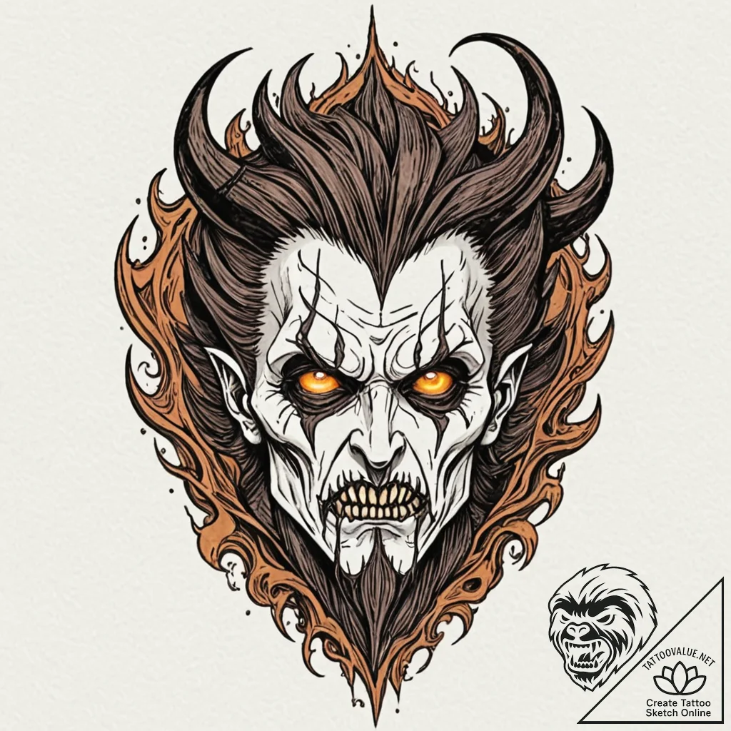 A graphic novel portrait of a terrifying noon... - tattoo sketch (№1752927398_0, 19.07.2025 12:16) — tattoovalue.net