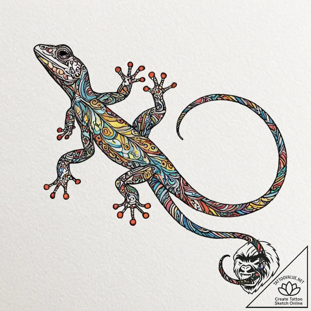 A close-up of a gecko's foot on a glass surfa... - tattoo sketch (№1752927853_0, 19.07.2025 12:24) — tattoovalue.net