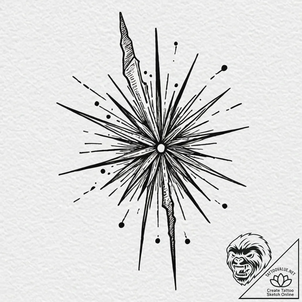 A linework tattoo of a simple magic wand with... - tattoo sketch (№1752928312_0, 19.07.2025 12:31) — tattoovalue.net