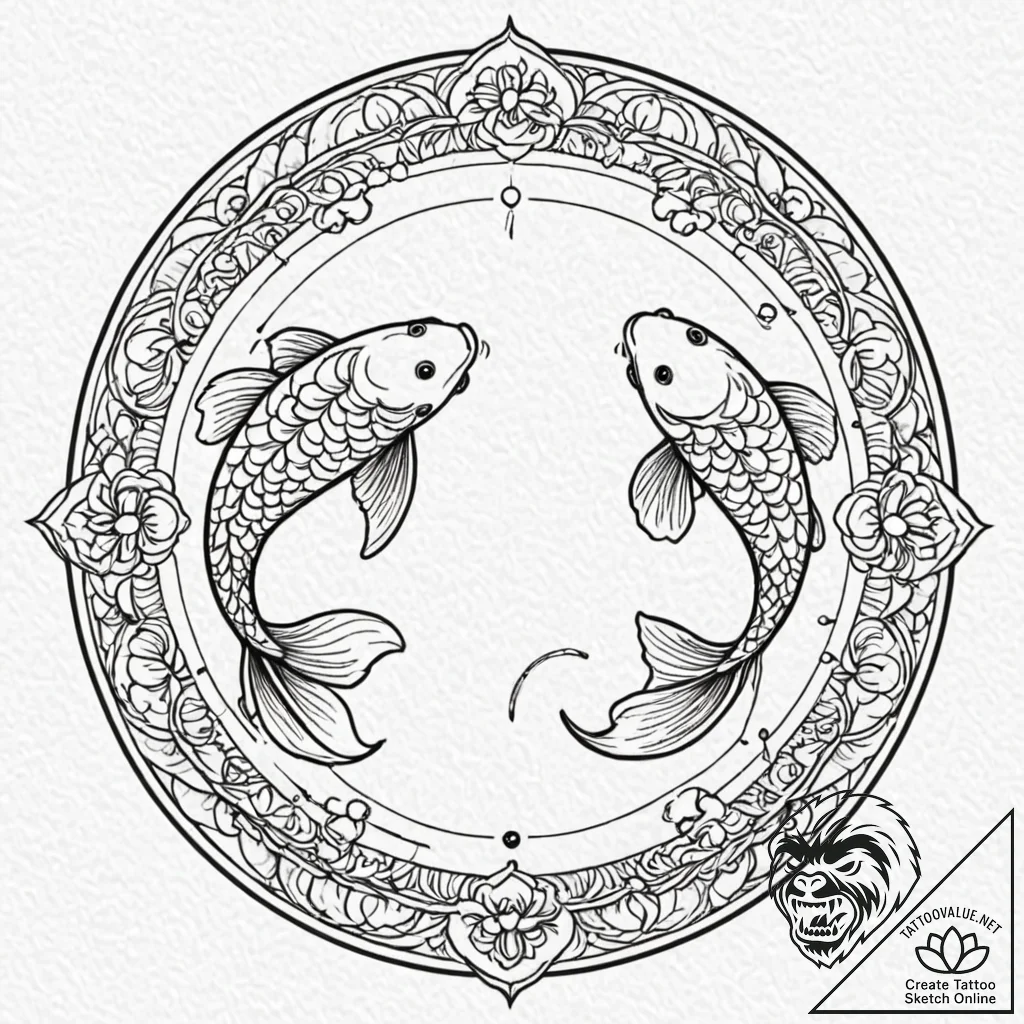 Tattoo design a pair of koi fish swimming in... - tattoo sketch (№1752928697_0, 19.07.2025 12:38) — tattoovalue.net