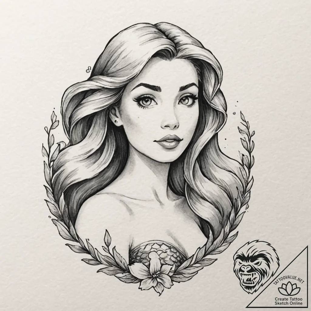 A watercolor sketch of ariel from the little... - tattoo sketch (№1752928773_0, 19.07.2025 12:39) — tattoovalue.net