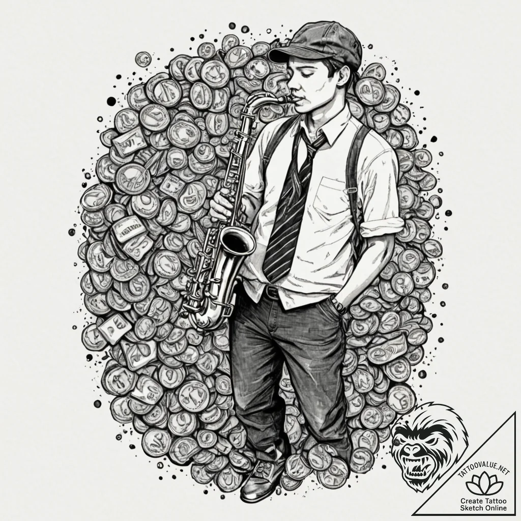 A gritty, black and white photo of a subway m... - tattoo sketch (№1752928927_0, 19.07.2025 12:42) — tattoovalue.net