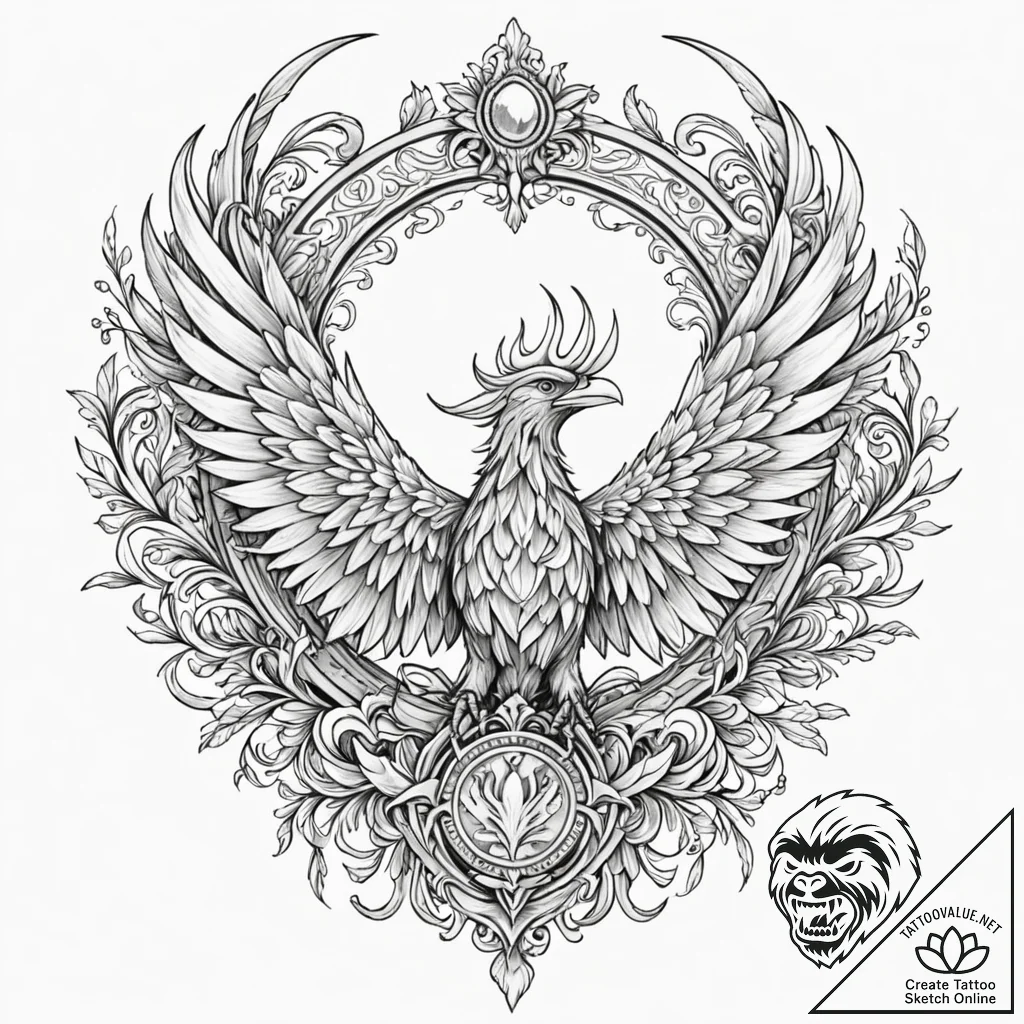 Tattoo sketch a 'phoenix' rising from a famil... - tattoo sketch (№1752929080_0, 19.07.2025 12:44) — tattoovalue.net