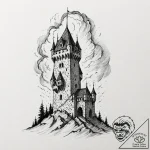 Tattoo sketch a sturdy castle tower standing… – tattoo sketch (№1752929156_0, 19.07.2025 12:45) — tattoovalue.net