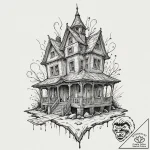A linework tattoo of the strange house from s… – tattoo sketch (№1752929232_0, 19.07.2025 12:47) — tattoovalue.net
