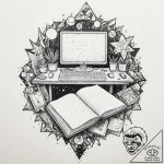 The cluttered desk of a comic book artist., t… – tattoo sketch (№1752930482_0, 19.07.2025 13:08) — tattoovalue.net
