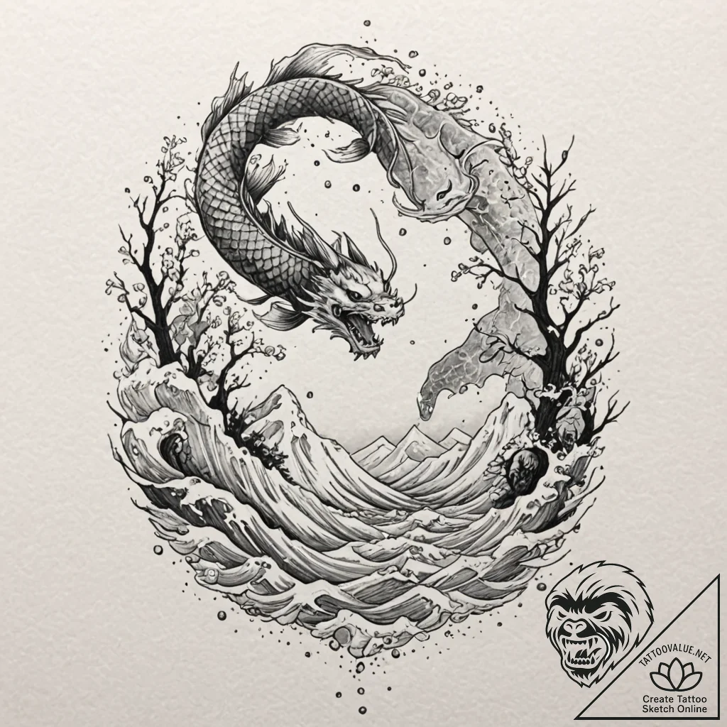 Tattoo sketch: a scene of marzanna commanding... - tattoo sketch (№1752930907_0, 19.07.2025 13:15) — tattoovalue.net