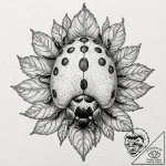A detailed macro shot of a ladybug on a green… – tattoo sketch (№1752931495_0, 19.07.2025 13:24) — tattoovalue.net