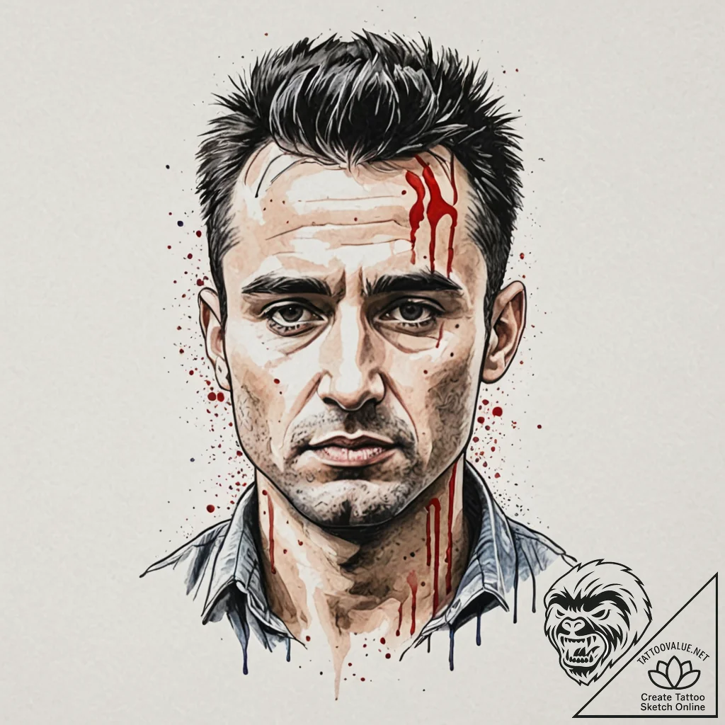 A trash polka portrait of travis bickle from... - tattoo sketch (№1752931742_0, 19.07.2025 13:29) — tattoovalue.net