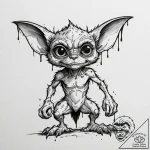 A trash polka tattoo of a gremlin, transformi… – tattoo sketch (№1752931907_0, 19.07.2025 13:31) — tattoovalue.net