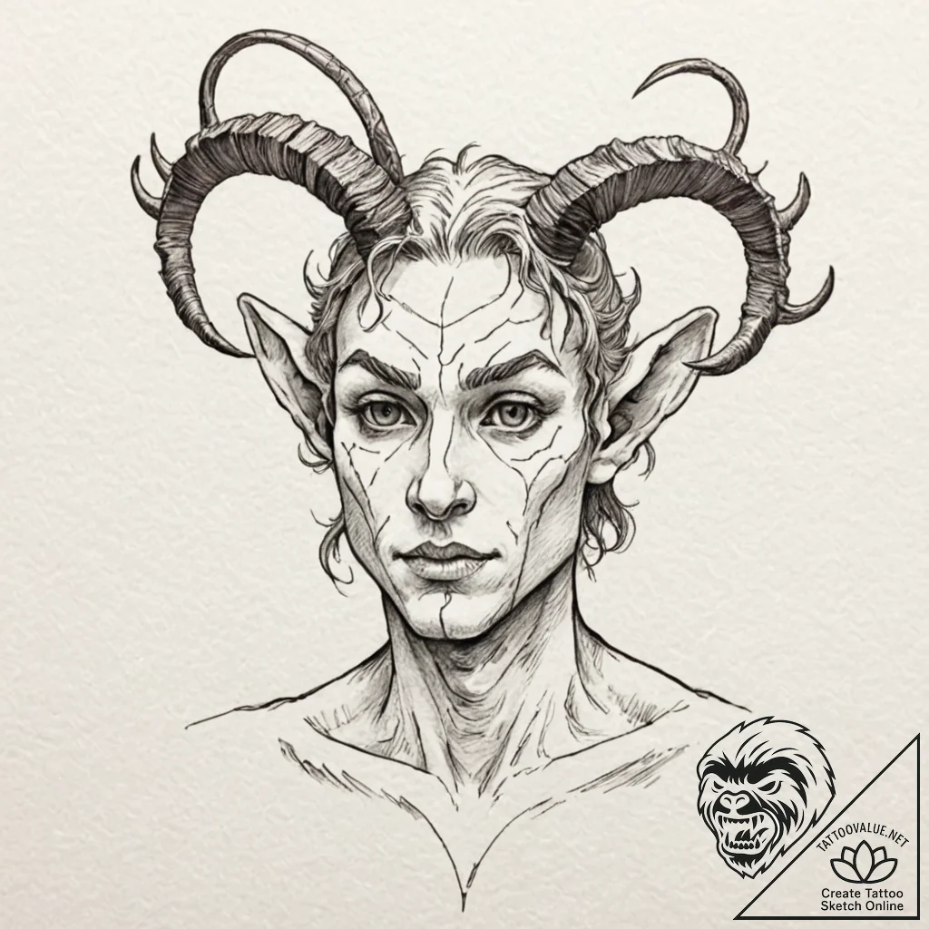 A sketch of the faun, both charming and frigh... - tattoo sketch (№1752932405_0, 19.07.2025 13:40) — tattoovalue.net