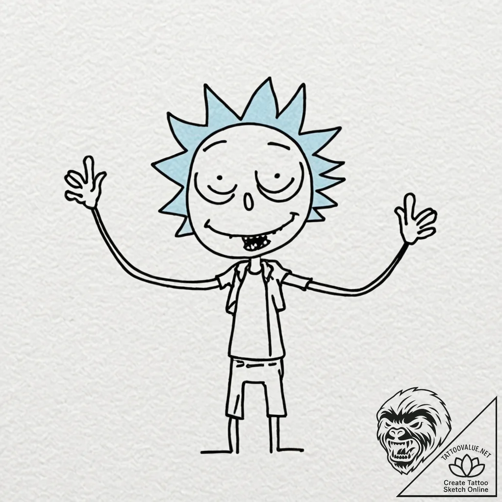 A trash polka sketch of mr. meeseeks from ric... - tattoo sketch (№1752932487_0, 19.07.2025 13:41) — tattoovalue.net