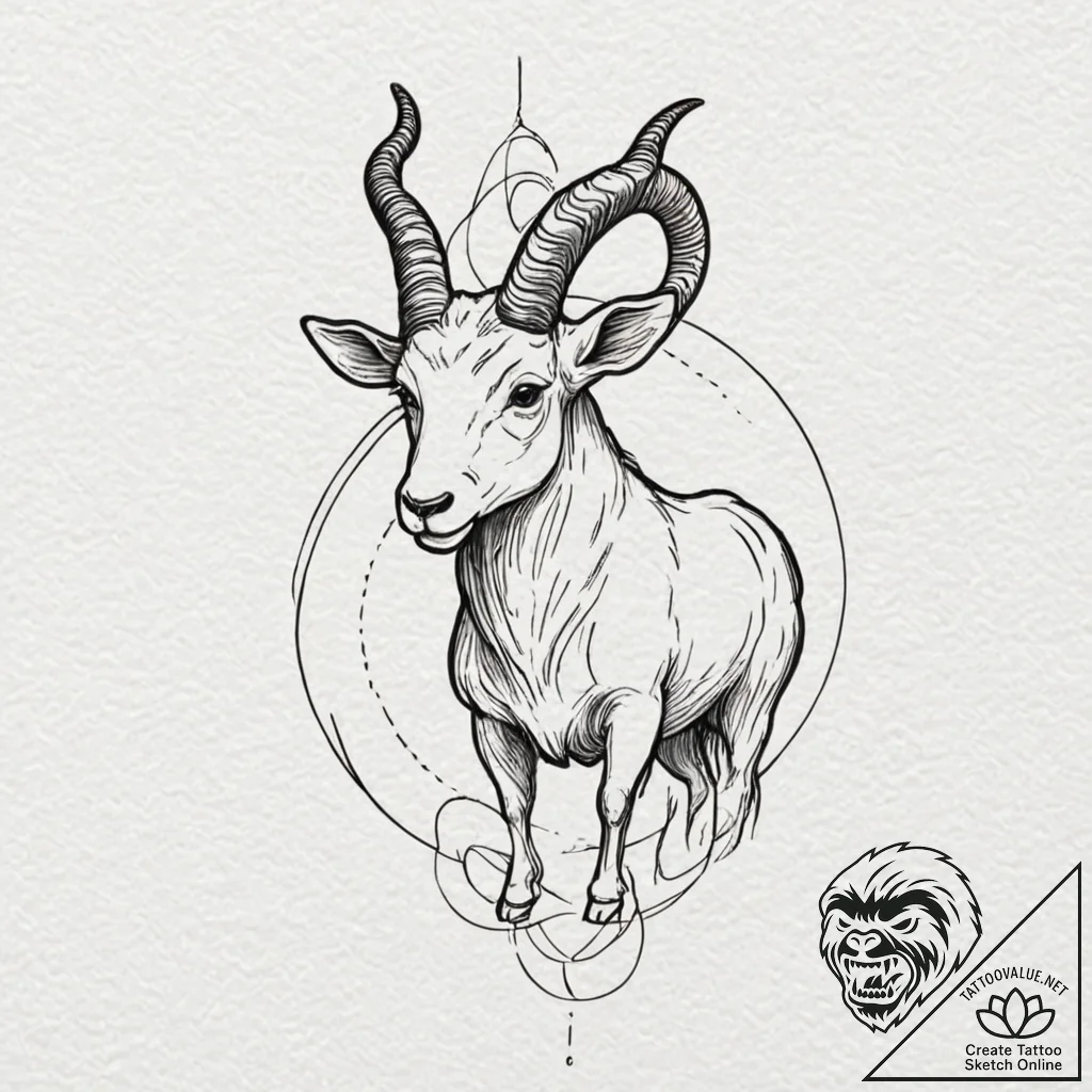 Capricorn, tattoo line art, linework tattoo s... - tattoo sketch (№1752933505_0, 19.07.2025 13:58) — tattoovalue.net