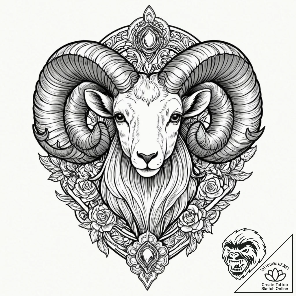 Tattoo sketch an aries ram's head with a smal... - tattoo sketch (№1752934491_0, 19.07.2025 14:14) — tattoovalue.net