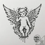 Angel and demon, tattoo drawing outline, blac… – tattoo sketch (№1752934655_0, 19.07.2025 14:17) — tattoovalue.net