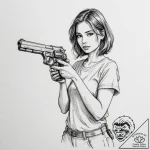 A sketch of b.b. with her toy gun,, ink illus… – tattoo sketch (№1752935152_0, 19.07.2025 14:25) — tattoovalue.net