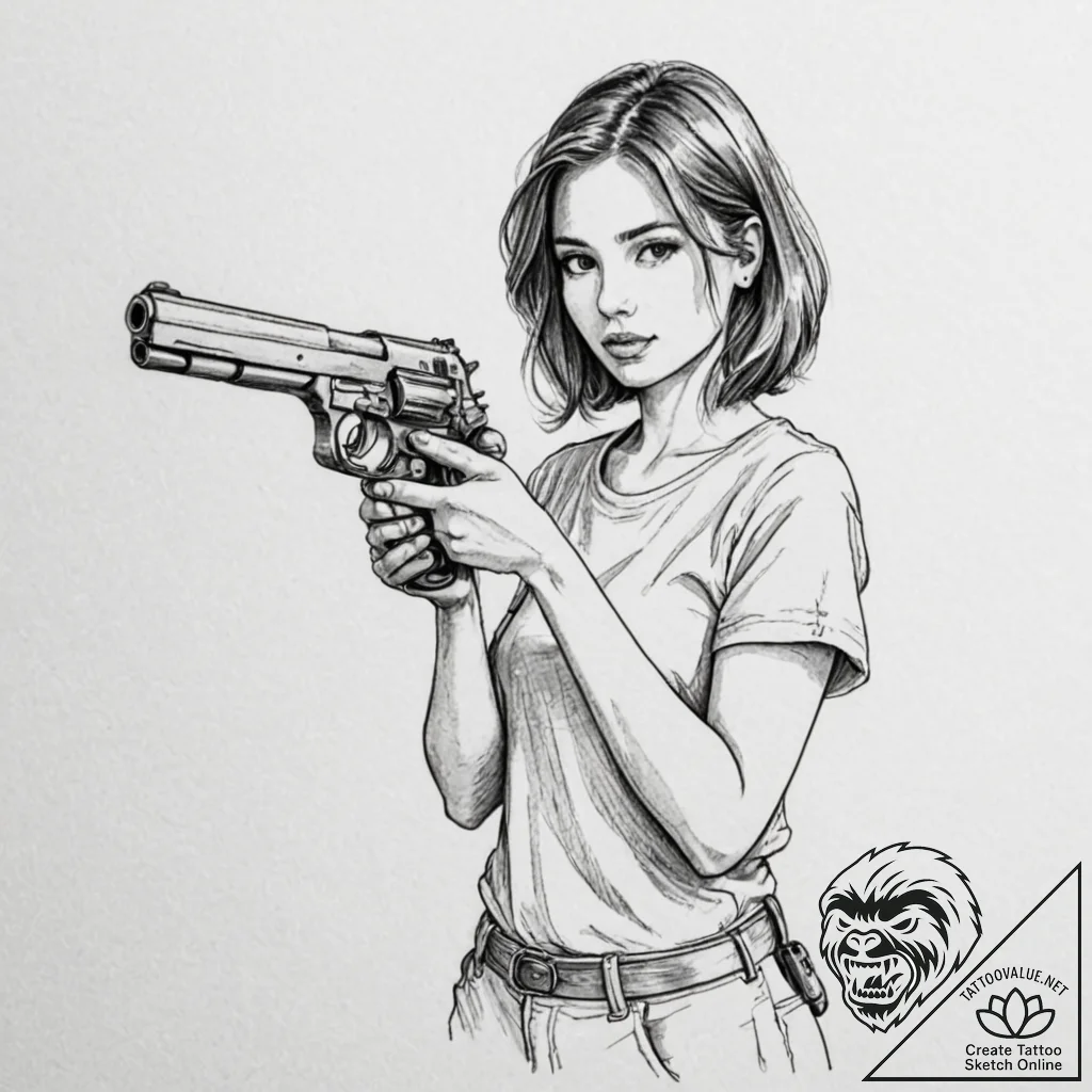 A sketch of b.b. with her toy gun,, ink illus... - tattoo sketch (№1752935152_0, 19.07.2025 14:25) — tattoovalue.net