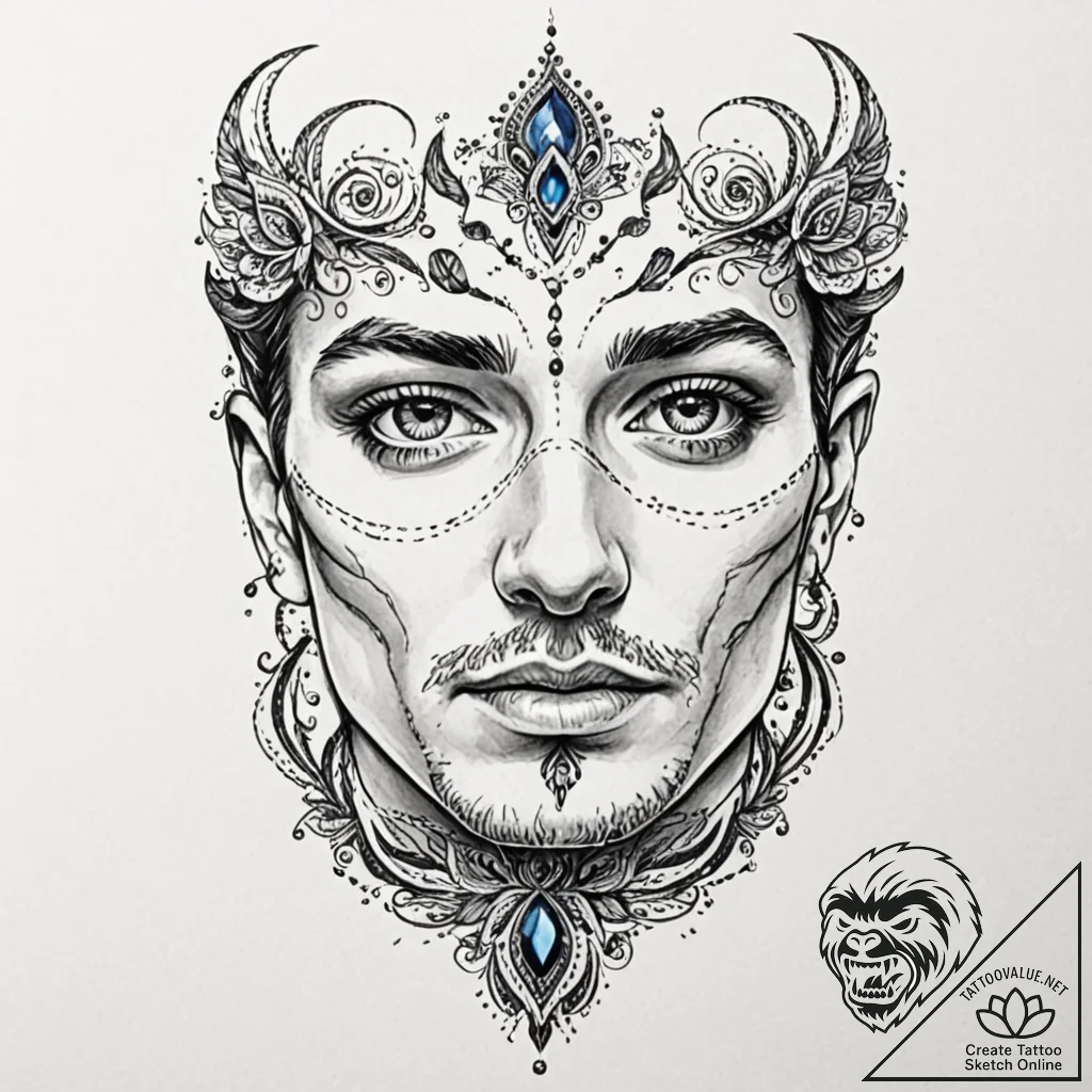Trash polka portrait of paul atreides, his ey... - tattoo sketch (№1752936150_0, 19.07.2025 14:42) — tattoovalue.net