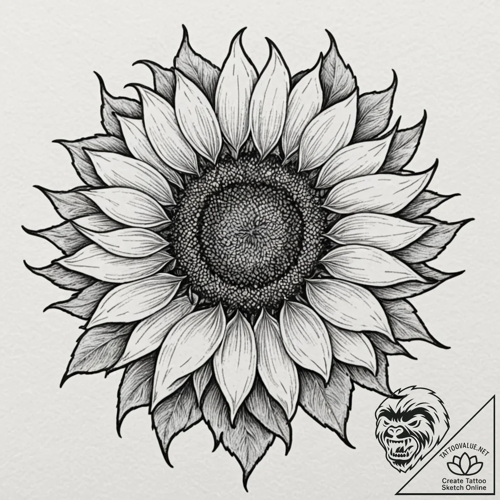 Tattoo sketch a sunflower following the path... - tattoo sketch (№1752936979_0, 19.07.2025 14:56) — tattoovalue.net