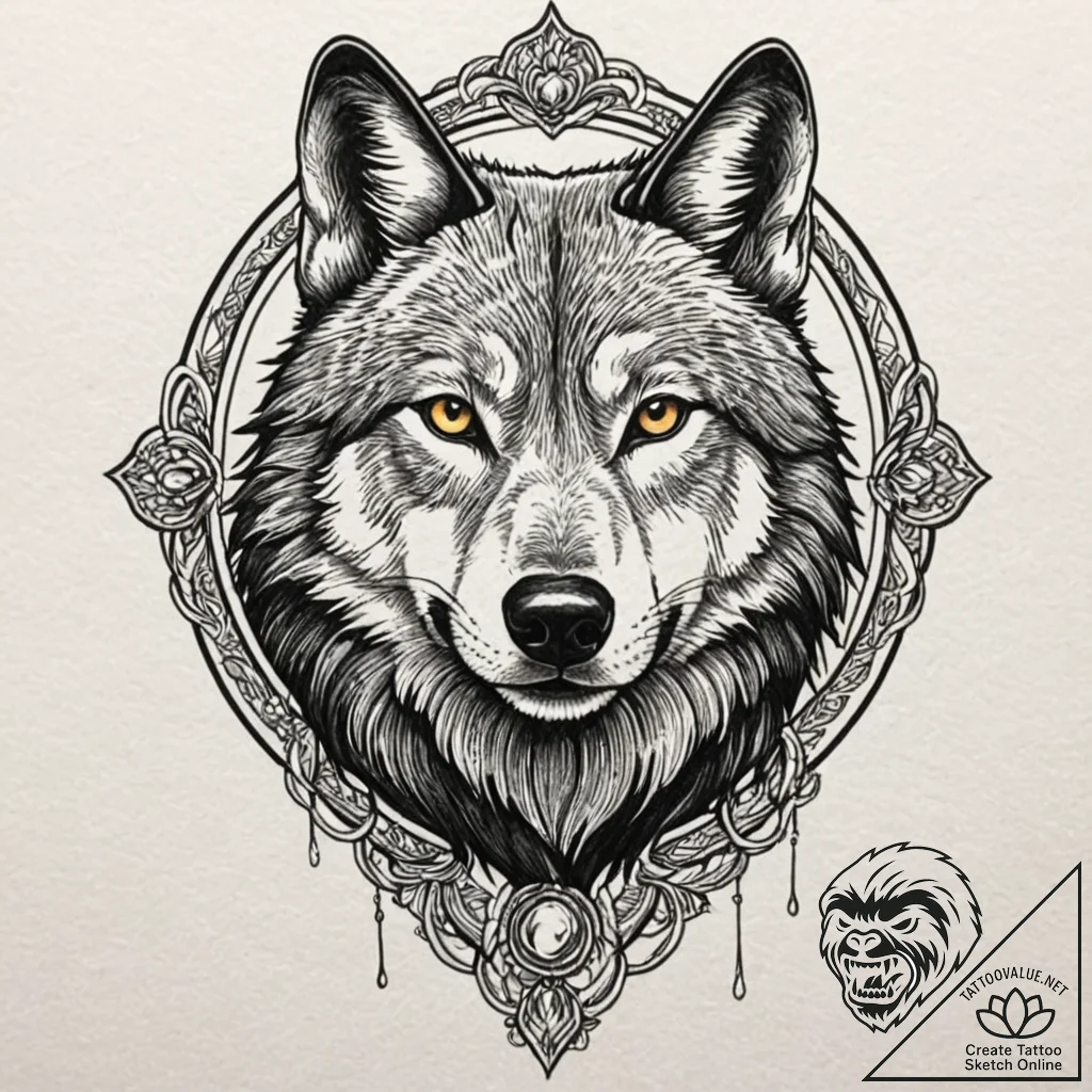 Black wolf, tattoo drawing outline, on a clea... - tattoo sketch (№1752937061_0, 19.07.2025 14:57) — tattoovalue.net