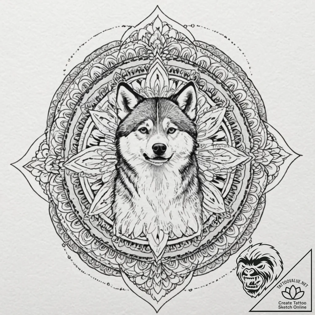 Husky, ink illustration for tattoo, black and... - tattoo sketch (№1752937144_0, 19.07.2025 14:59) — tattoovalue.net