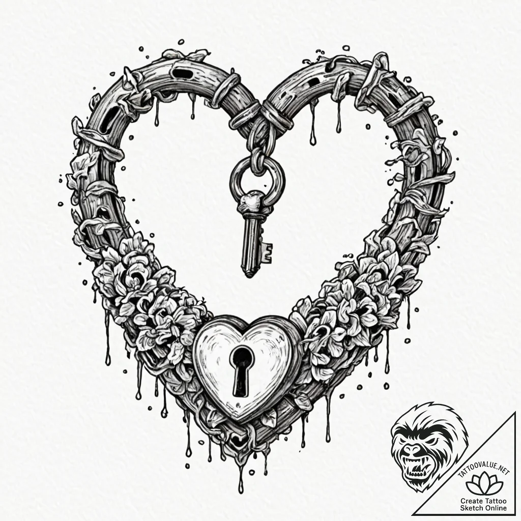 Tattoo design a half-heart lock on one, and a... - tattoo sketch (№1752937310_0, 19.07.2025 15:01) — tattoovalue.net