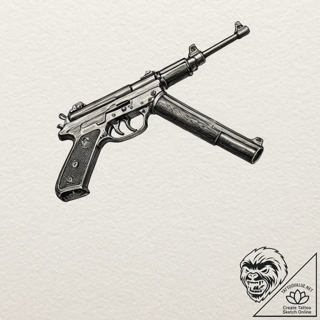 A sketch of a thompson submachine gun, the we... - tattoo sketch (№1752937475_0, 19.07.2025 15:04) — tattoovalue.net