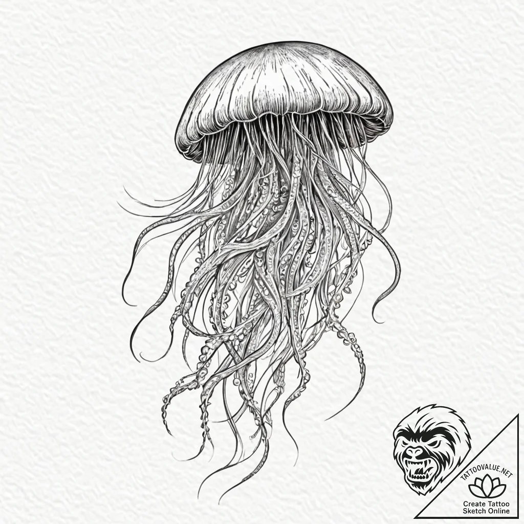Tattoo sketch a delicate, ethereal jellyfish... - tattoo sketch (№1752937891_0, 19.07.2025 15:11) — tattoovalue.net