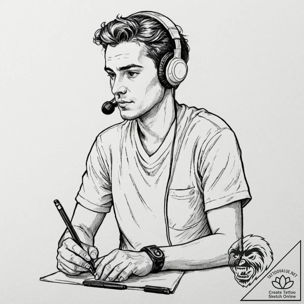 A professional gamer, focused intently on the... - tattoo sketch (№1752938140_0, 19.07.2025 15:15) — tattoovalue.net