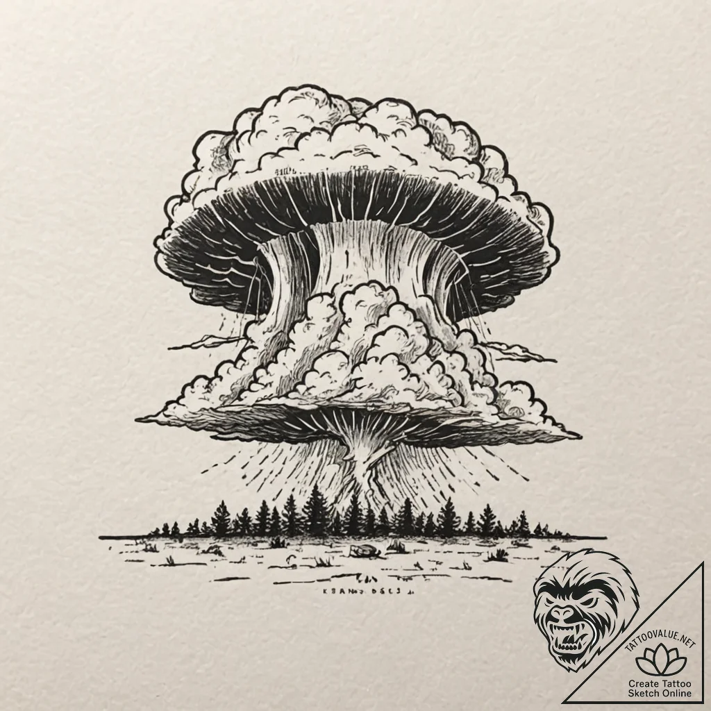 A dramatic wide shot of a supercell thunderst... - tattoo sketch (№1752939053_0, 19.07.2025 15:30) — tattoovalue.net