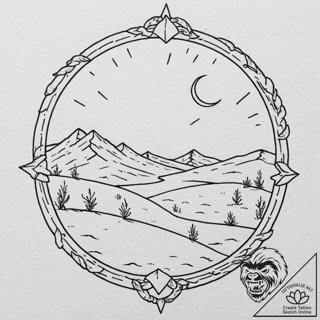 A desert landscape at sunset, the sand dunes... - tattoo sketch (№1752939714_0, 19.07.2025 15:41) — tattoovalue.net